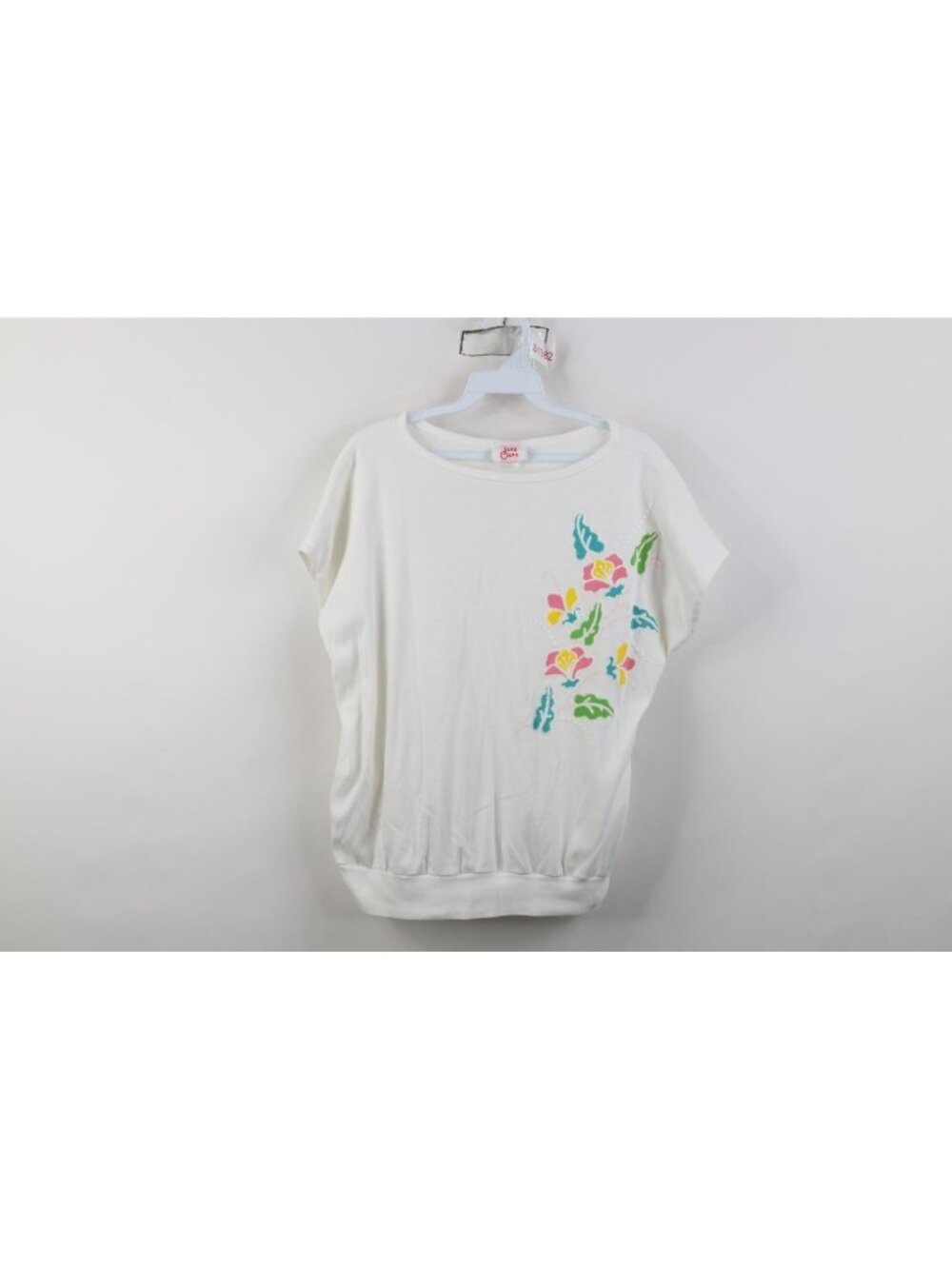 Vintage 80s Streetwear Womens Large Dolman Sleeve Flower Pullover T-Shirt USA